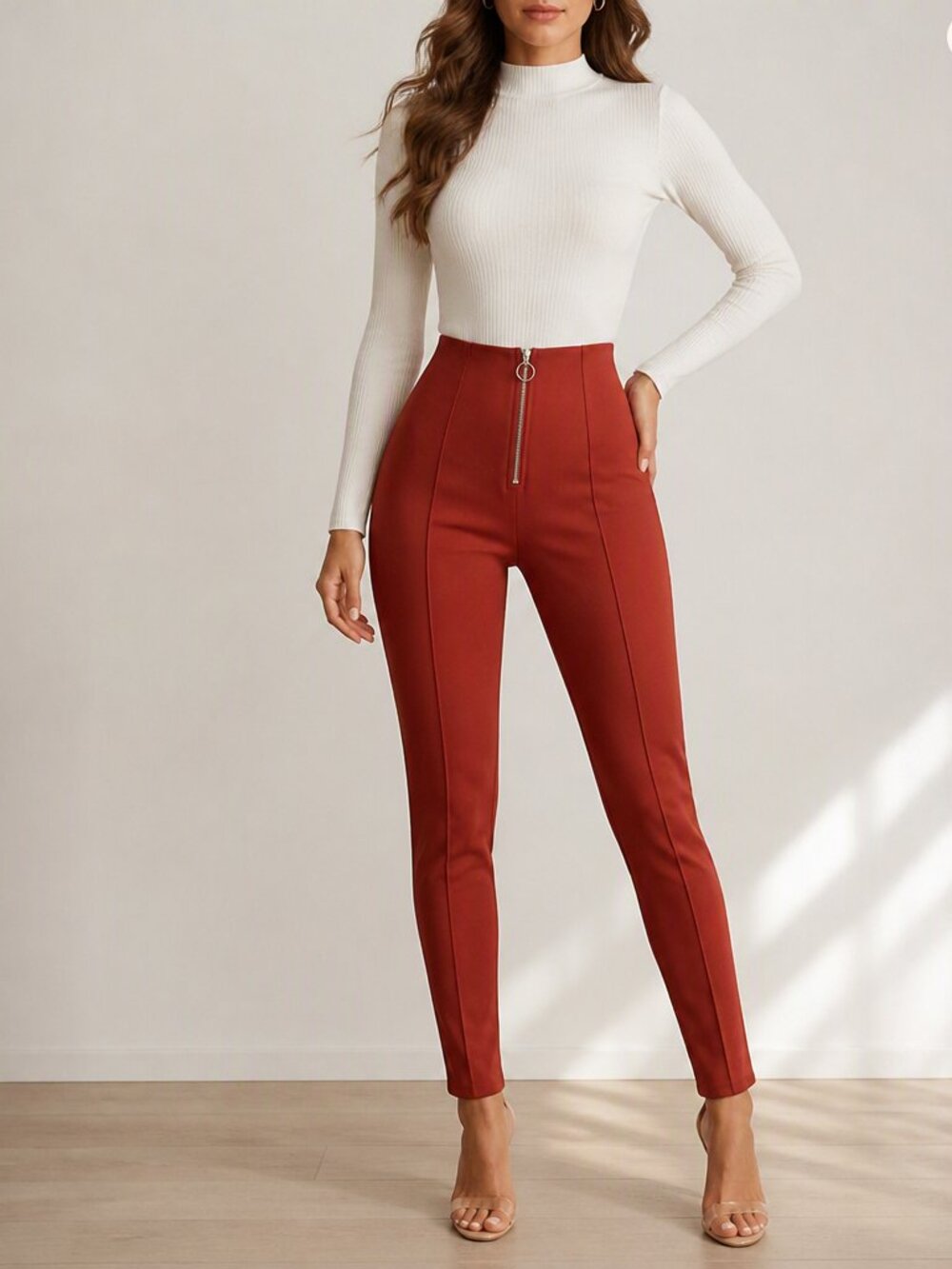 Slim zippered skinny dress pants